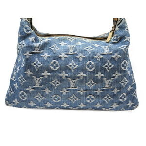 Louis Vuitton Denim Blue Shoulder Baggy Leather Bag One Monogram Natural Hobo